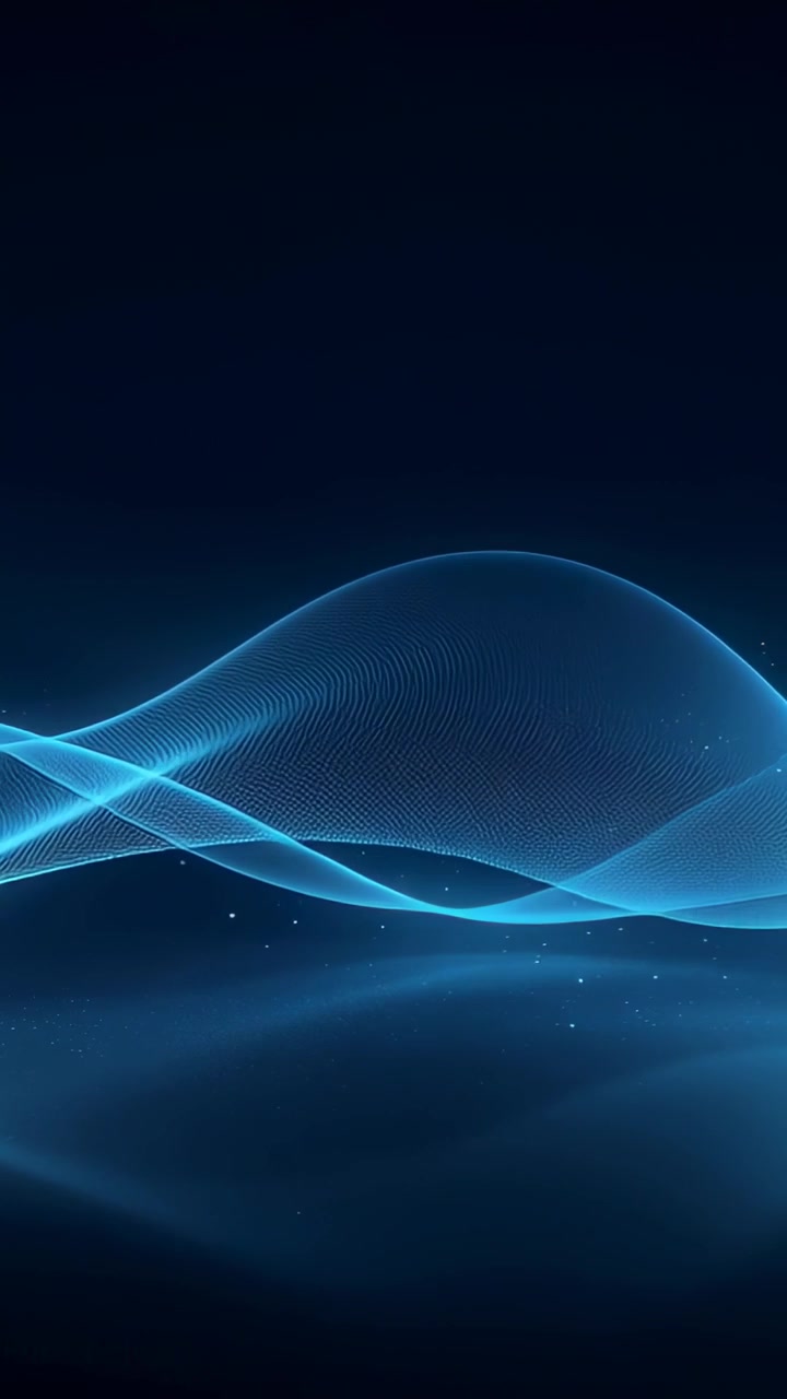 Vertical video: Animating cyan sine mesh wave moving right on navy backdrop, particles forming