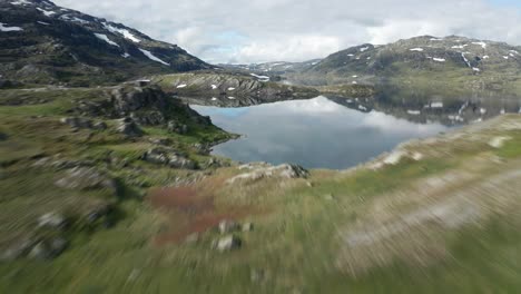 flight over the countless lakes on the strynfjellet mountain range