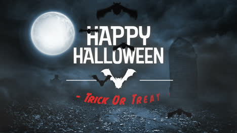 animación de murciélago aterrador para halloween en el cementerio