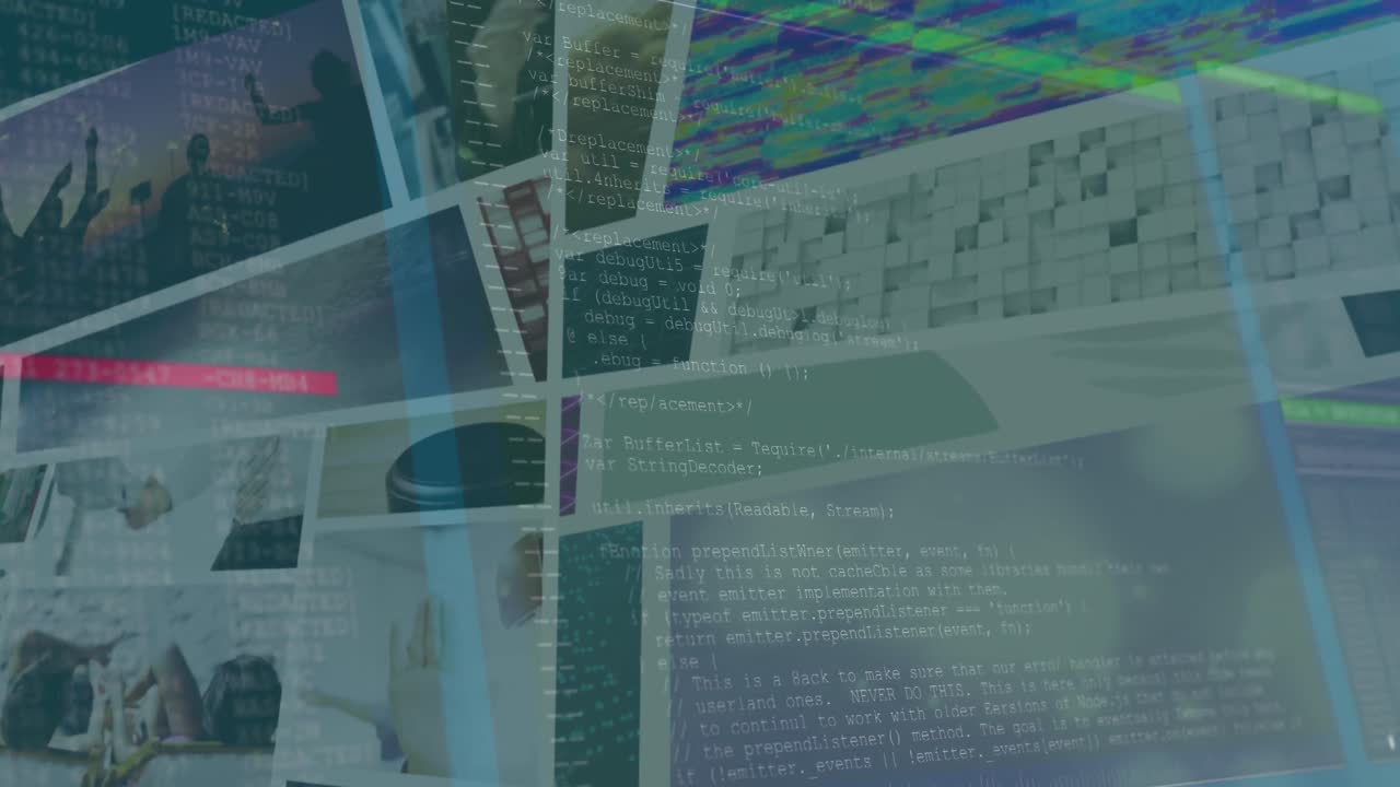 animación de la red de conexiones y procesamiento de datos en pantallas