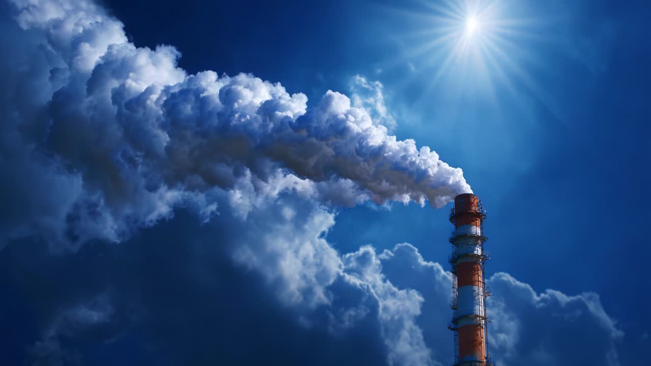 Industrial Smokestack Emitting Smoke Against a Blue Sky