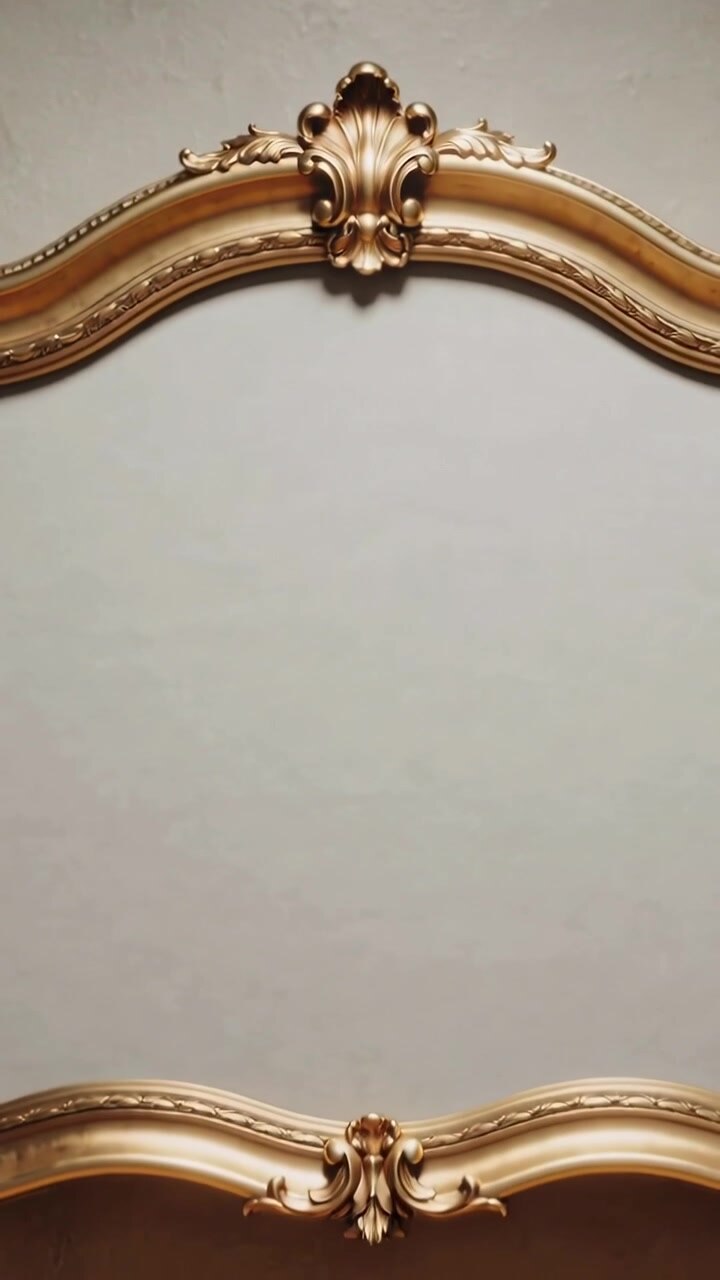 Vertical video: Clip starting camera panning across gilded frame on pale wall revealing crest