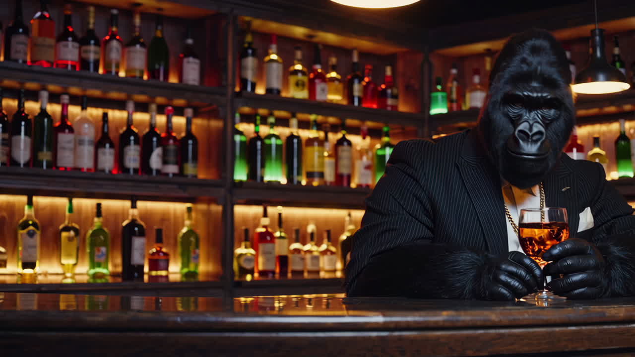 술집에서 슈트를 입은 고릴라