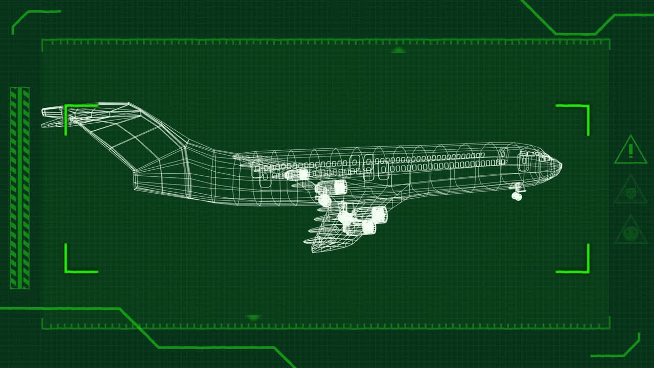 비행기 모델의 3d 기술 도면의 애니메이션