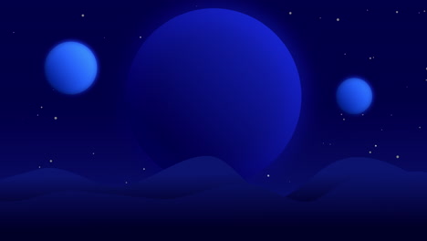 abstract animation view of blue gradient night sky with rising planets and stars