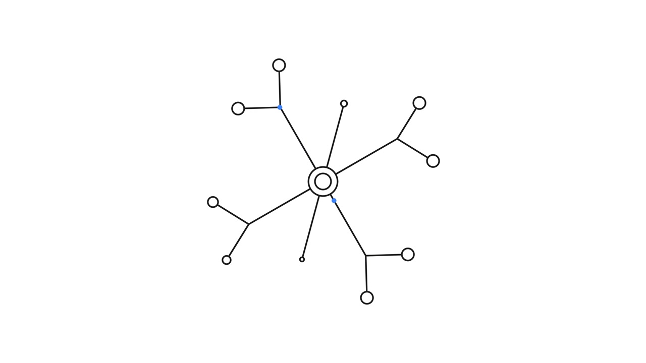 Animated Network Node Diagram Expanding on White Background