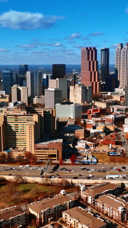beautiful view on atlanta downtown. american city center from drone footage at daytime. vertical video