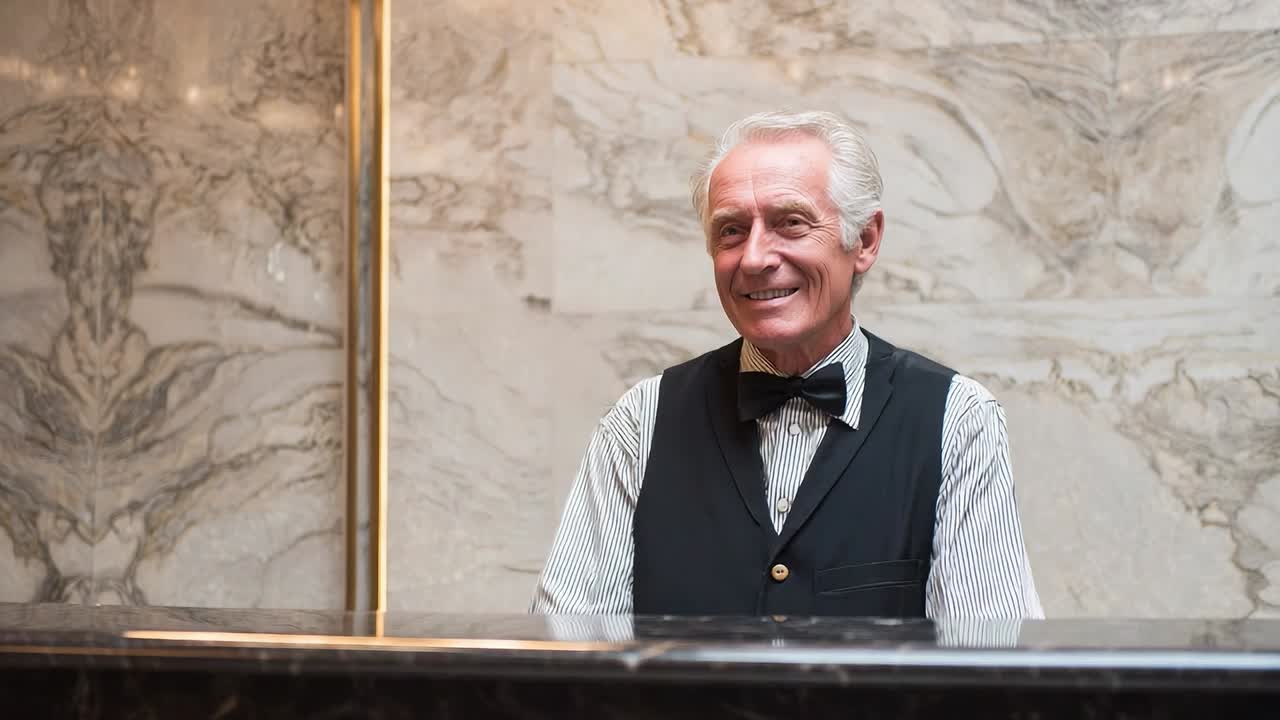 Concierge cordiale accoglie gli ospiti nella hall di un hotel di lusso