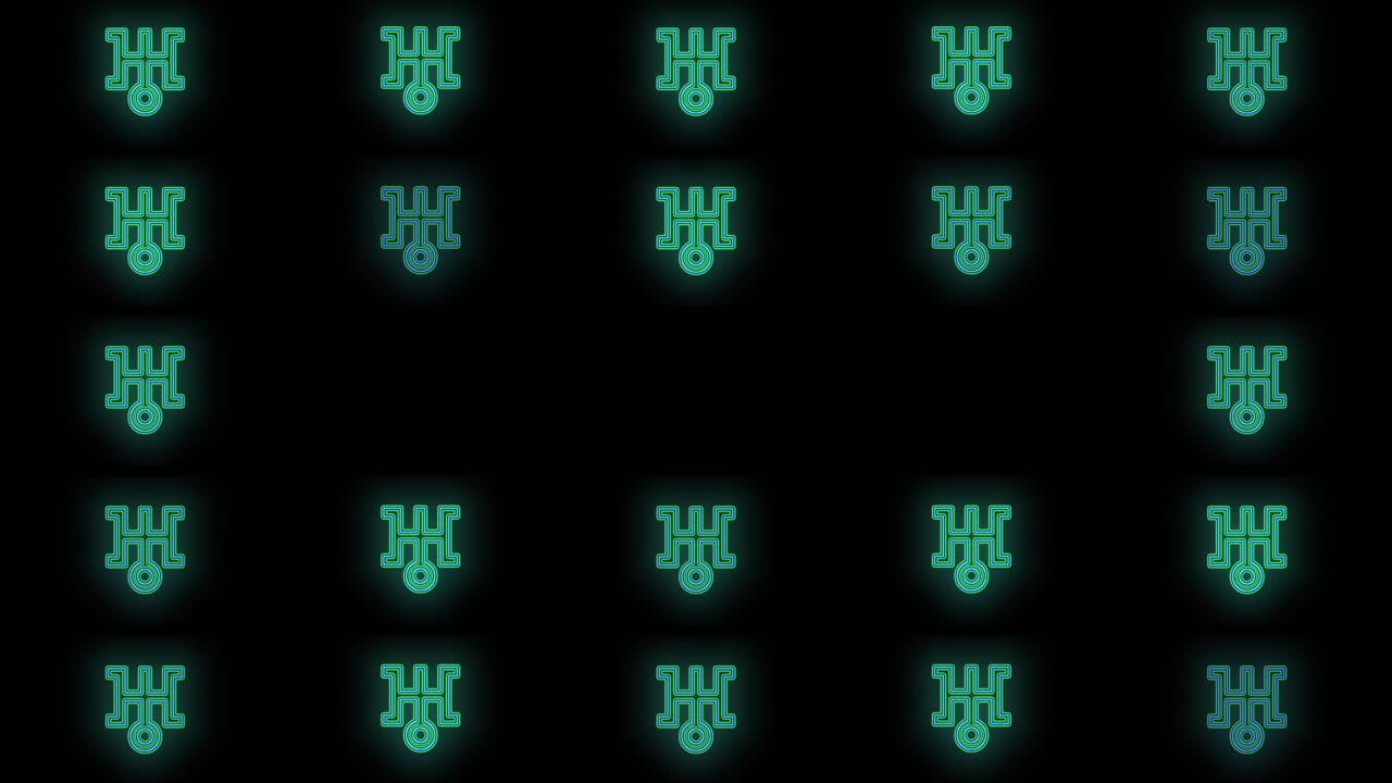 patrón de símbolos de japón verde neón pulsante en filas 3