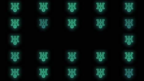Pulsing-neon-green-Japan-symbols-pattern-in-rows-3
