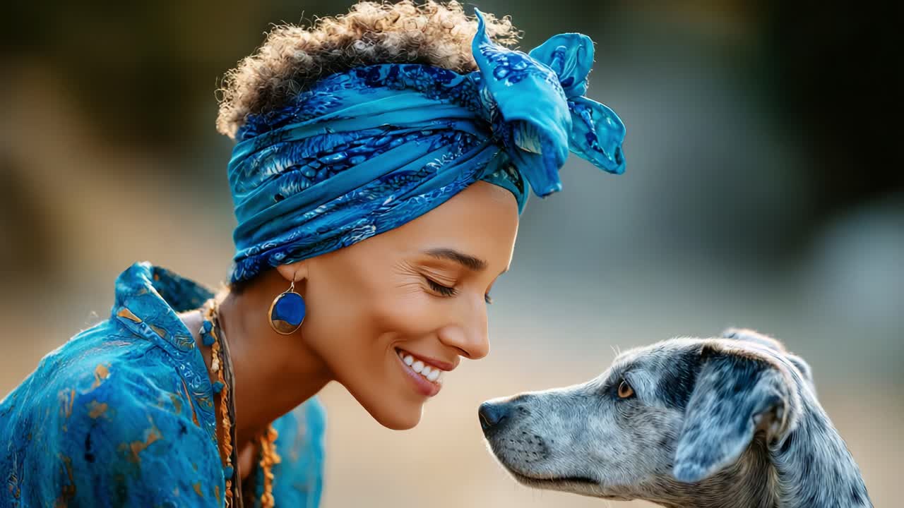 Captivating Moment of Connection: A Joyful Woman and Her Beloved Dog Share an Affectionate Kiss While Radiating Love and Happiness Amidst a Warm, Natural Background
