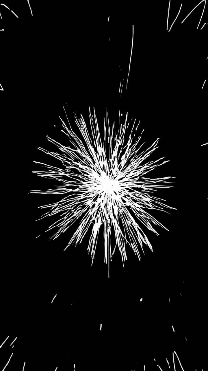 Abstract video concept with a top-down angle, showcasing a burst of white lines on a black