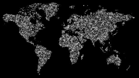 digital white world map in flickering dots.