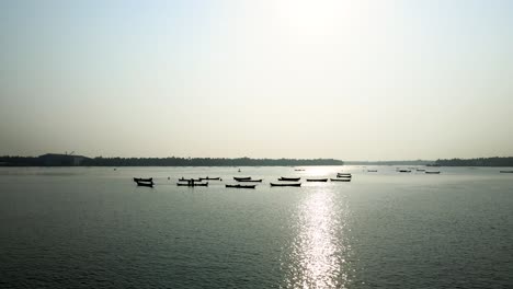 aerial drone shot of a coastal island village with coconut trees in udupi