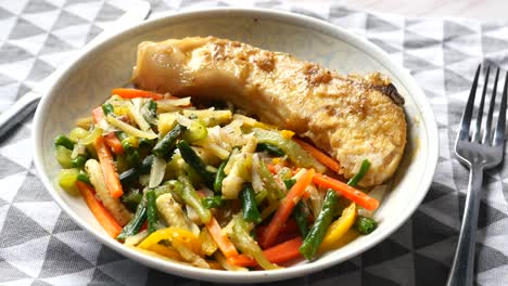 grilled fish with mixed vegetables