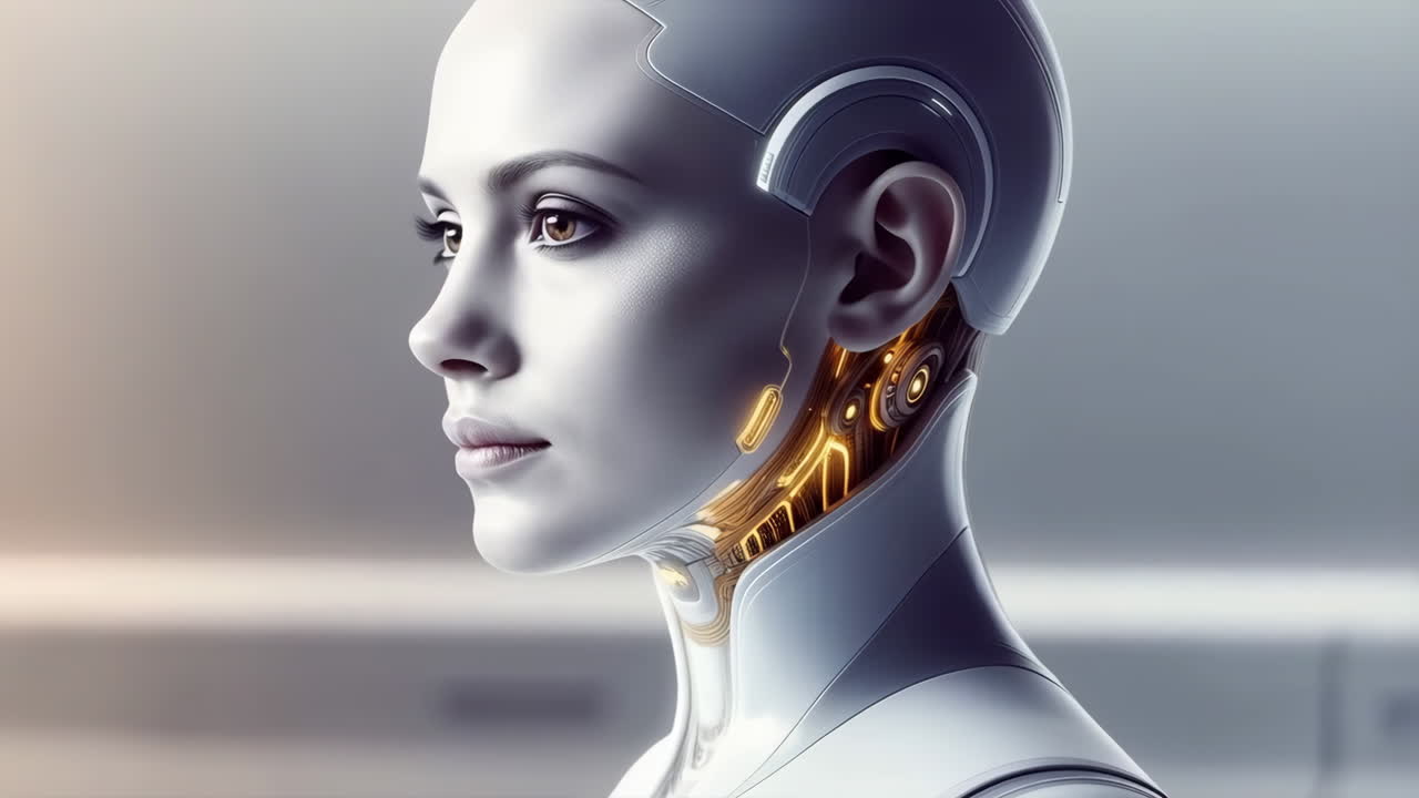 Portrait of a Female Robot or Cyborg with Glowing Internal Components