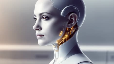 portrait of a female robot or cyborg with glowing internal components