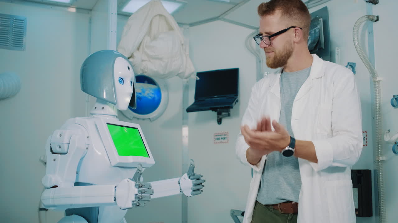 interacción de robots y científicos en la simulación espacial