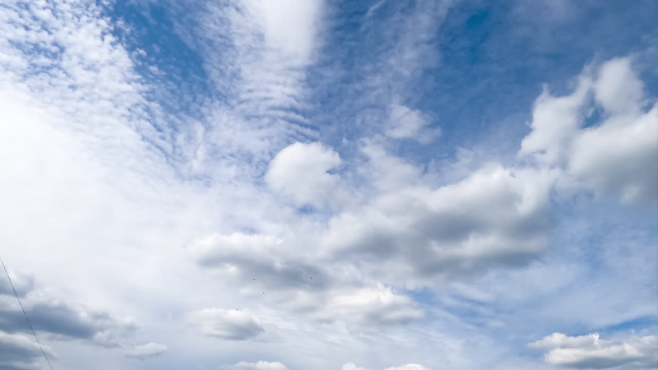 Few types of clouds transforming in the environment. Blue skies completely covering with cumulus cloudscape. Timelapse.