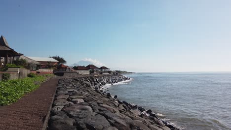 Ketewel-Beach-Sea-Mount-Agung-Background-Waves-Moving-Hard,-Bali-Clear-Sunny-Day-60-Fps