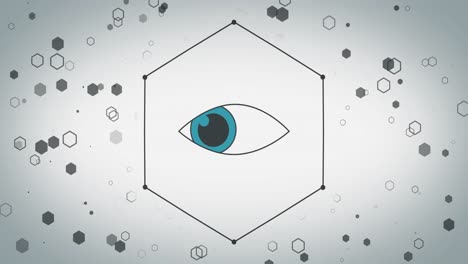 animation of eye icon over hexagons on white background