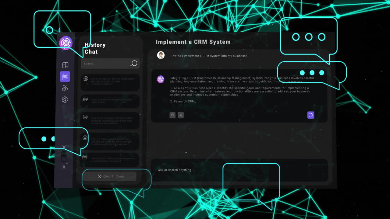 animación de un texto y procesamiento de datos sobre un fondo negro