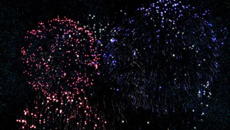animation of 2023 text in blue with colourful new year fireworks exploding in night sky