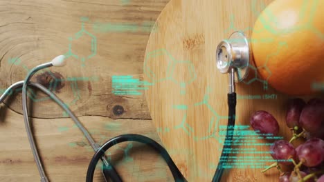 Animation-of-data-processing-over-stethoscope-and-fruit