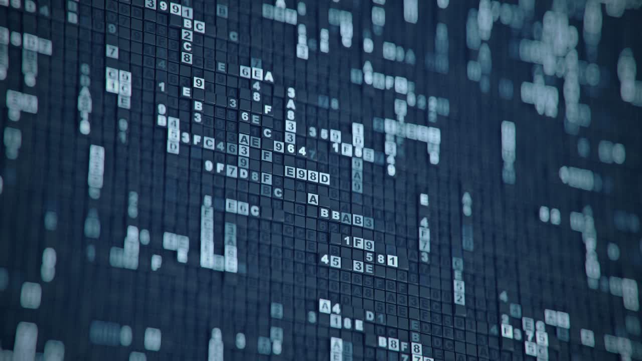 Hexadecimal big data digital code seamless loop 3D render animation
