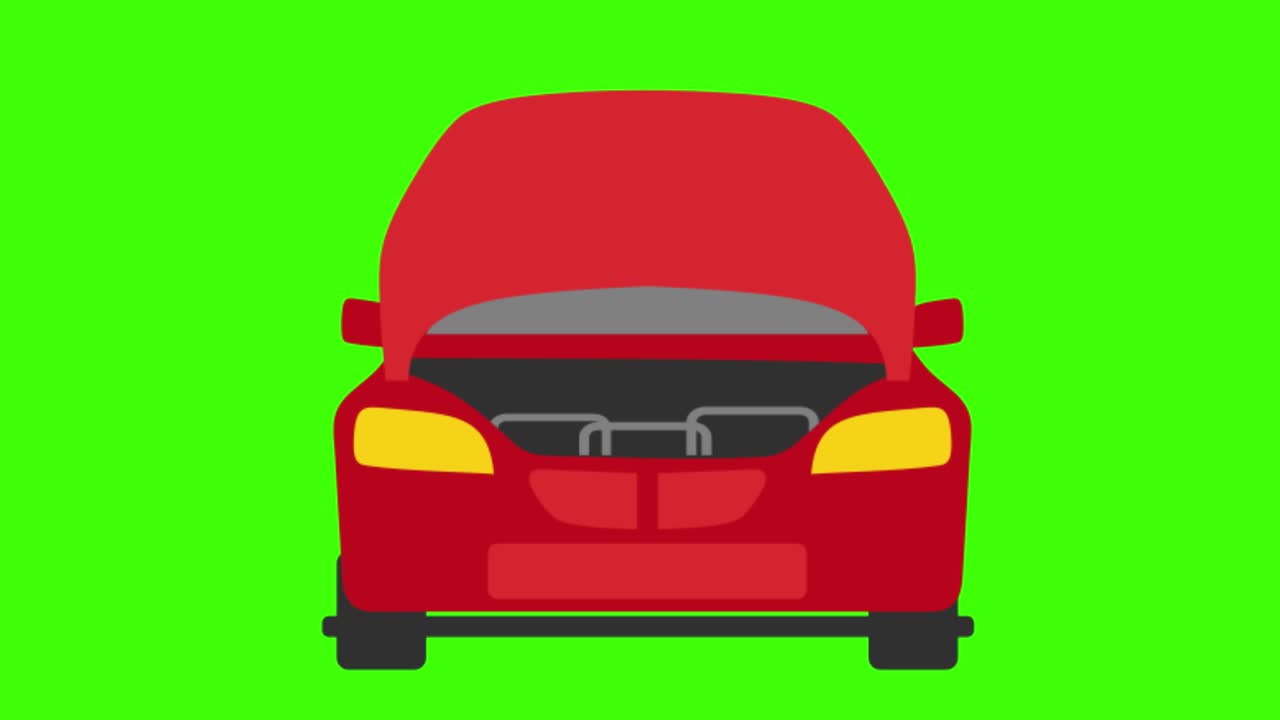 ilustración animada en 2d de un coche rojo en una pantalla verde