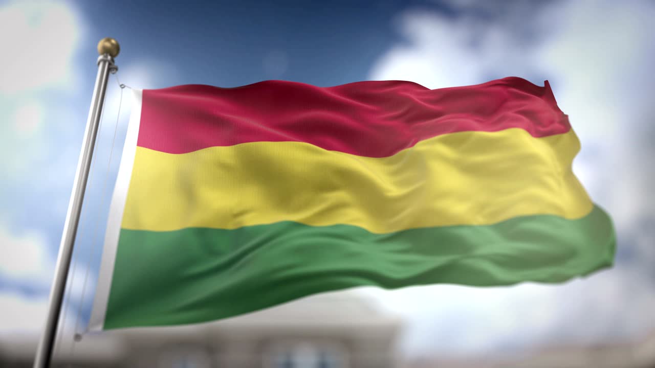 la bandera de bolivia ondeando en cámara lenta 3d con fondo de cielo azul - bucle sin costuras 4k
