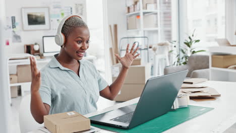 e commerce, laptop and girl on video call