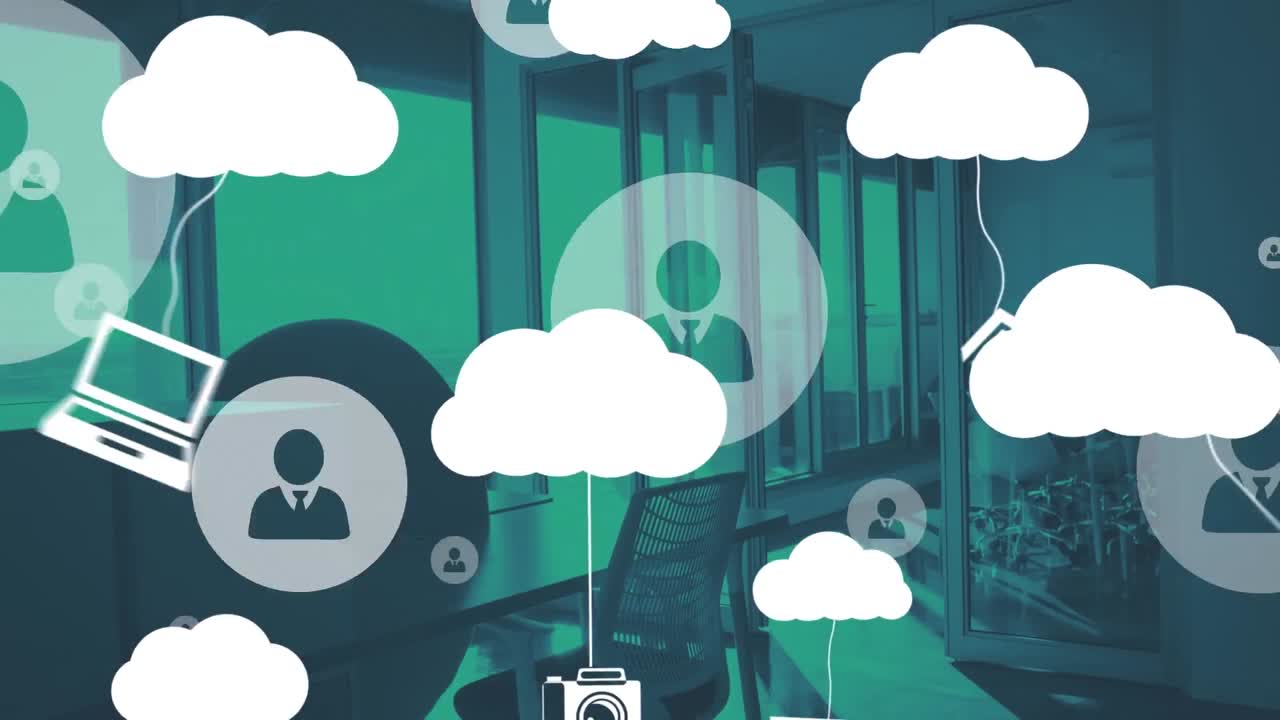 Animation of moving icons over office