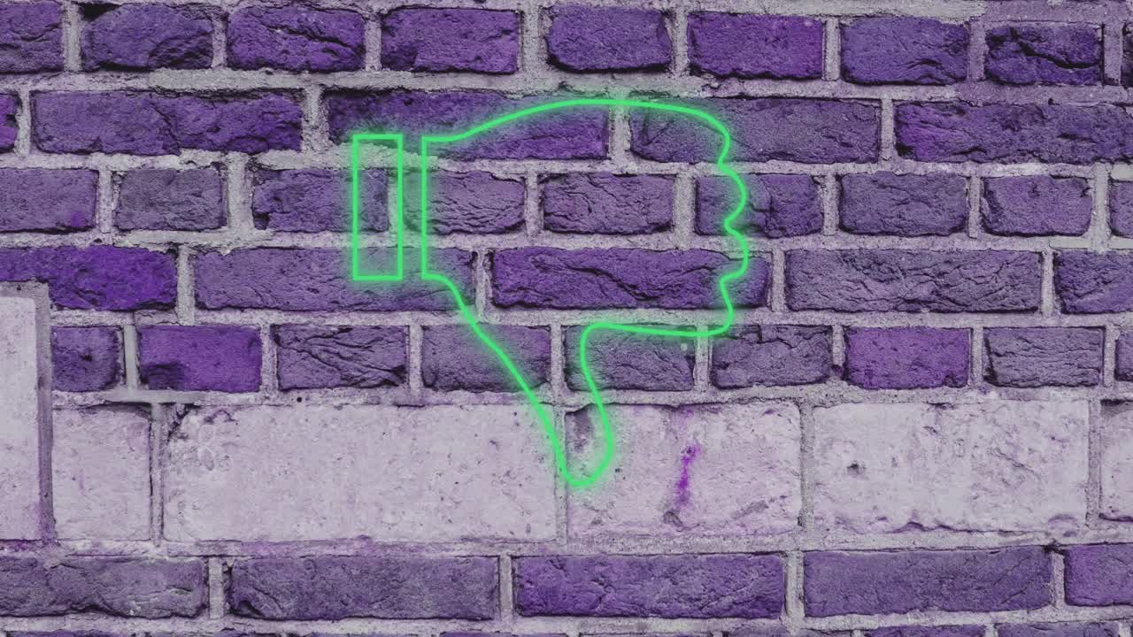 벽돌 벽 4k에 네온 표지판을 내려 놓습니다.