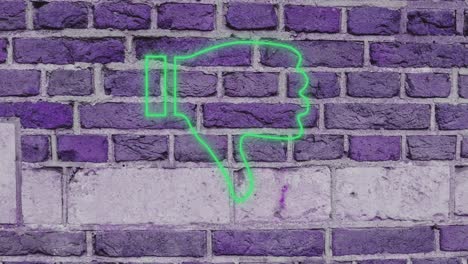 pulgares hacia abajo signo de neón en la pared de ladrillo 4k