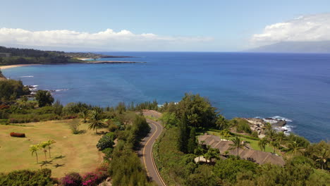 maui coastal highway, shoreline and pacific ocean panoramic aerial view