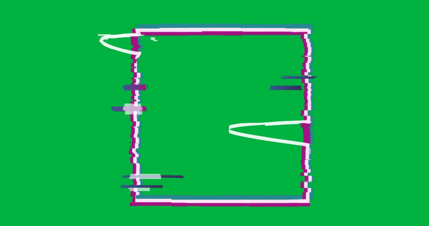 graphic designer adjusting glitch neon frame on transparent background, showing digital artifacts