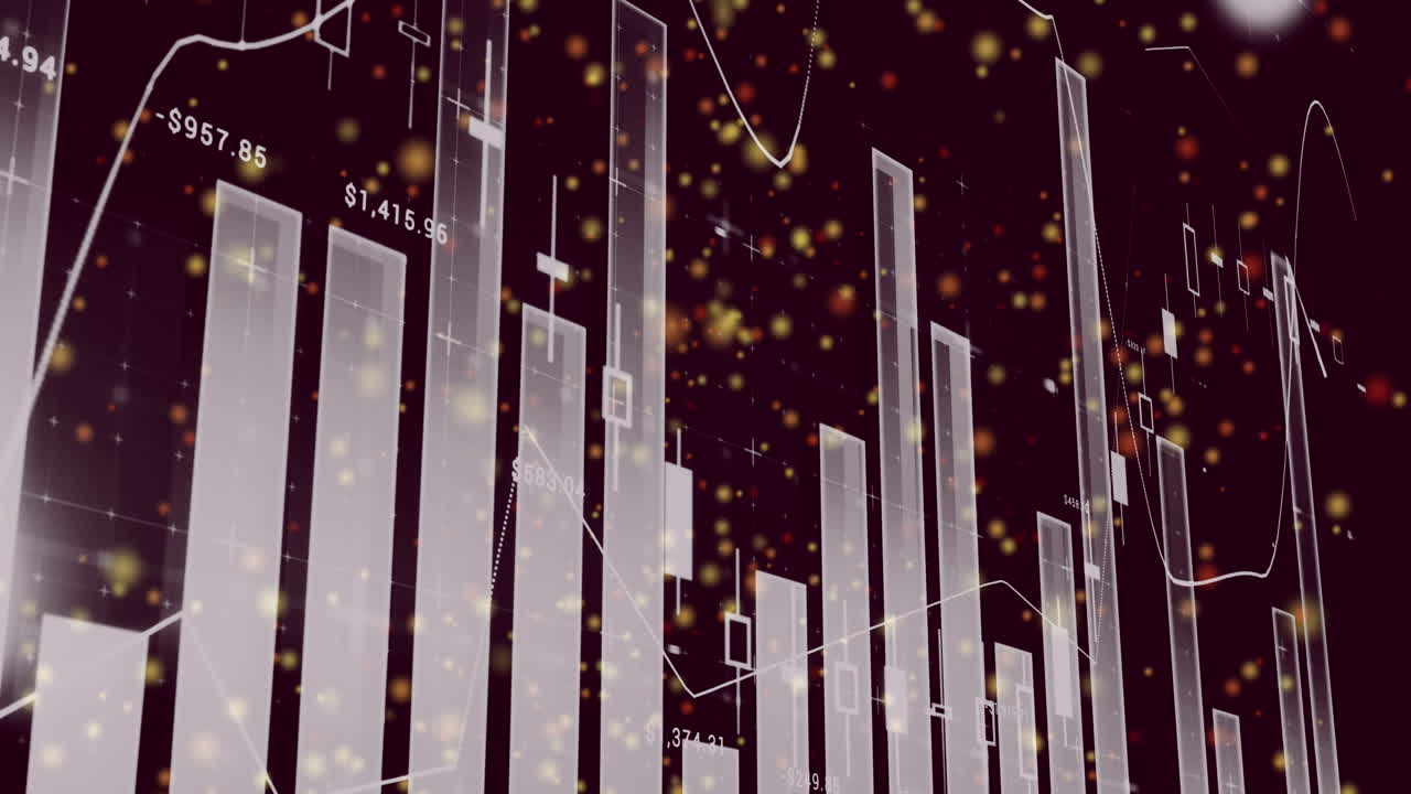 그래프와 점들이 갈색 배경 위에 움직이는 애니메이션