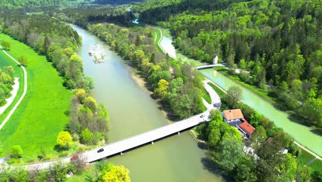 drone fly over river and forest 4k