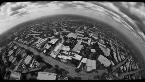 black and white aerial panoramas of cityscapes