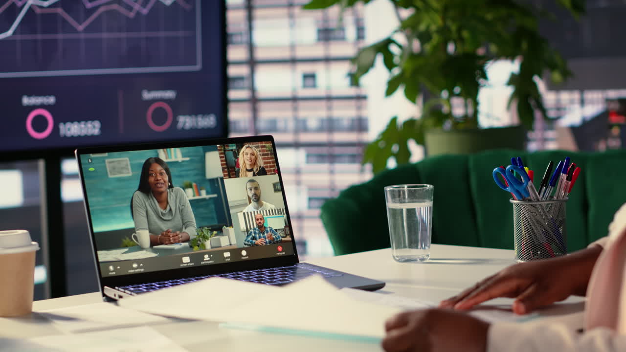 Video Conference Meeting in a Modern Office