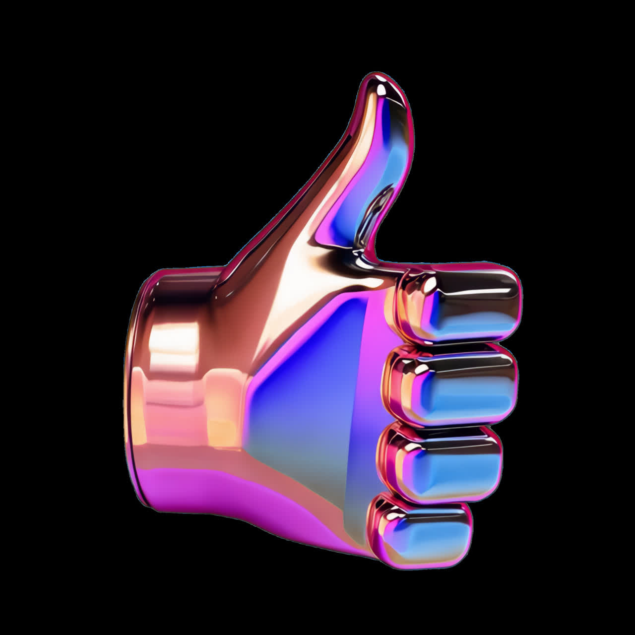 Colorful metallic thumbs-up icon animation isolated asset, transparent 4K video, alpha channel