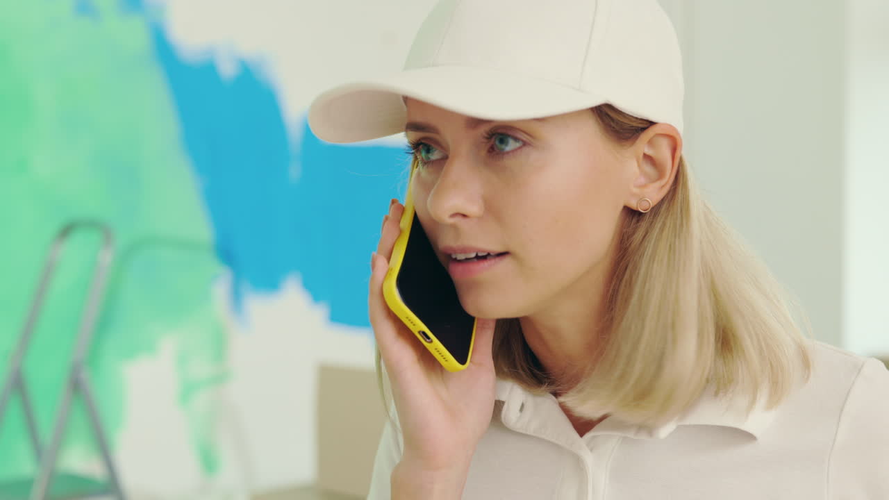 Woman on phone during home renovation