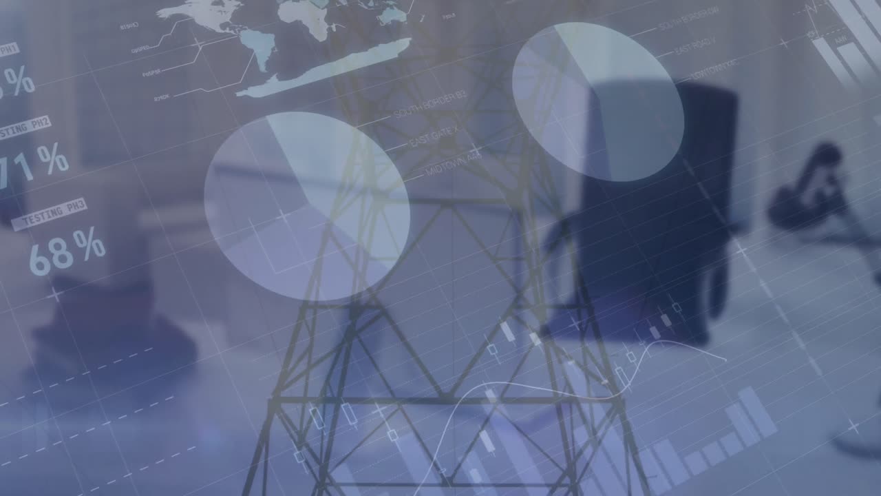 animación de diversos datos y gráficos sobre la bola y los datos estadísticos cambiando caminando apilados