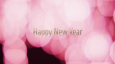 animation of happy new year text over pink spots of light background