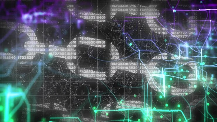 Animation of data processing over black background