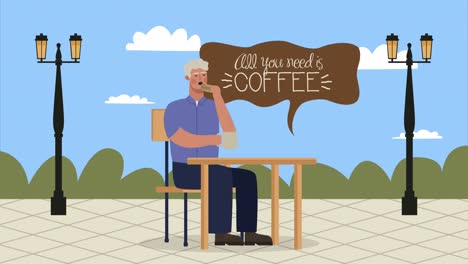 hombre de la cafetería bebiendo sentado