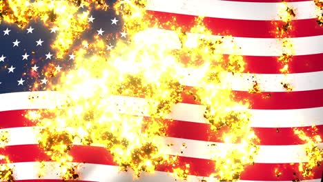 bandera de américa en el fuego animación de quema