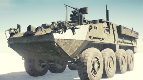 military tank in the white desert