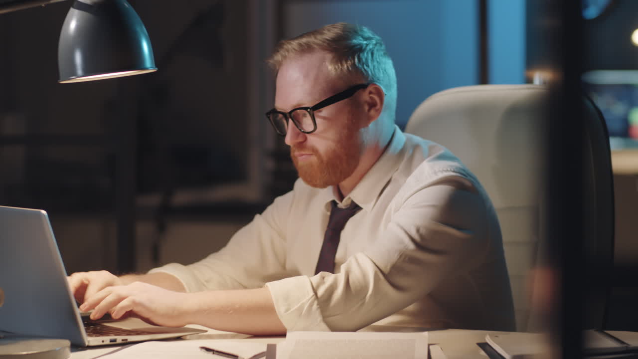 Businessman working late at night